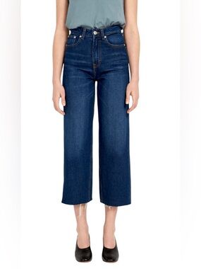 Frank & Oak Wide Leg Crop Nina Women's Jeans Size 26 Raw Hem Cotton Mid Rise